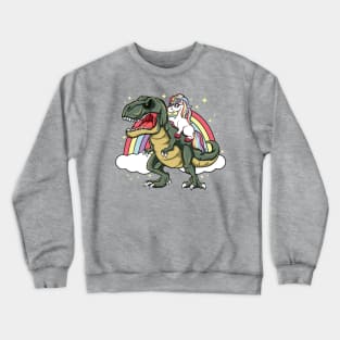 Unicorn Riding Dinosaur Trex Lover Rainbow Crewneck Sweatshirt